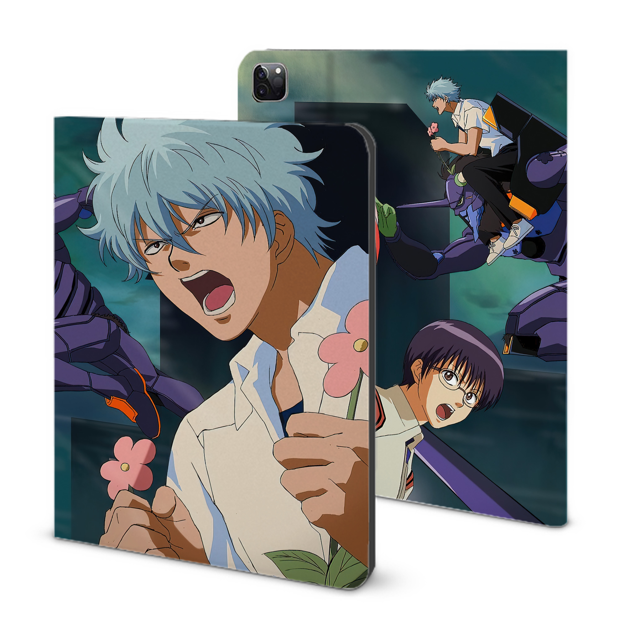ぎんたま 坂田銀時（さかたぎんとき） 神楽 志村新八（しむら しんぱち） GINTAMA Sakata Gintoki Kagura Shimura Shinpachi IPad ケース ブック型 PUレザー TPU 耐衝撃 軽量 薄型 ペン収納なし 全面保護 IPad 各モデル対応